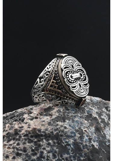 Örgü Tasarım Erkek Yüzüğü 925 Ayar Gümüş Zirkon Taş Süslemeli 901372 Gümüş