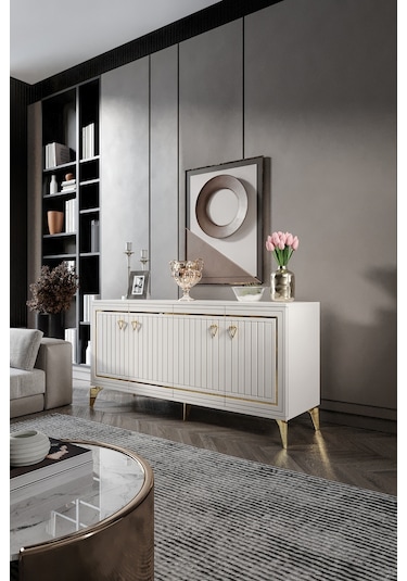 KLAS KONSOL MDF MEBRAN KAPAK EKRU GOLD