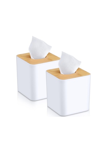 Yuntech01 Beyaz Bambü Masaüstü Kutu Kapağı - Banyo, Yatak Odası, Ofis İçin Elegan Organize Edici 2 Adet Kare Beyaz