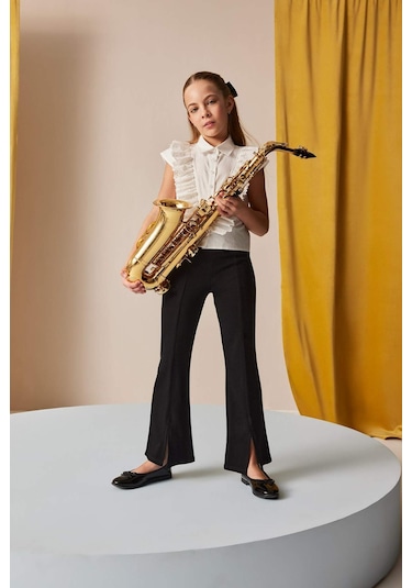 DeFacto Kız Çocuk Flare Fit Yırtmaçlı Pantolon B6893A825SMBK81 Siyah