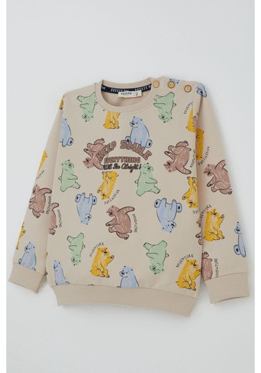 Breeze Erkek Çocuk Eşofman Takımı Motivasyon Temalı Sevimli Ayıcık Desenli 1.5-5 Yaş, Bej Bej