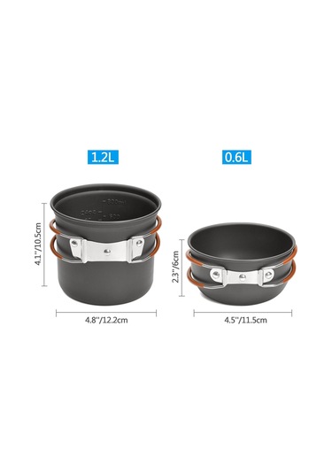 Turuncu Kamp Tencere Taşınabilir Yemek Takımı Kamp Tencere Ve Tavalar Pişirme Seti Type 2 Turuncu