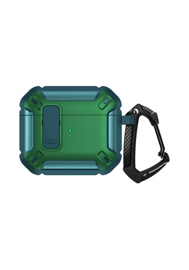 Airpods Uyumlu 3 İçin Kancalı Kalkan Darbeye Dayanıklı Kulaklık Koruyucu Kılıf Yeşil