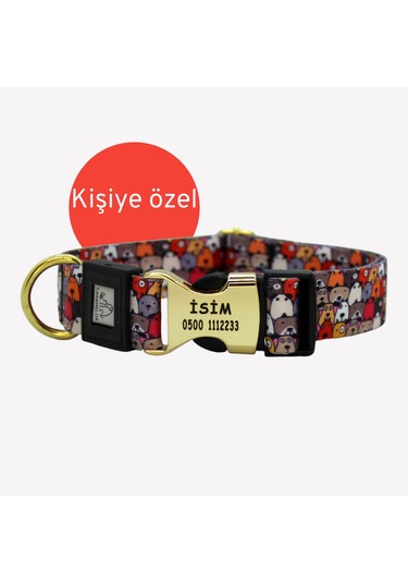 İsimli- Kişiye Özel Orta Ve Büyük Irk Ayarlanabilir Köpek Tasma M Altın - Siyah