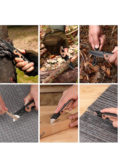 Workpro Wp211015 2-ın-1 Ahşap Saplı Profesyonel Cep Çakısı & Katlanır Rötuş Maket Bıçağı + 11 Adet Yedek Bıçak