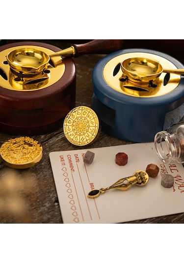 Xindoker 6'li Antik Mühür Seti - Geyik Desenli Mum Mühür Kiti Sap + 6 Başlık + Mum Eritme Kabı + Kaşık + Mum