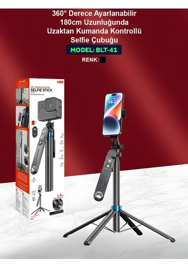 360 Ayarlanabilir Bluetooth Kumandalı 180 Cm Telefon Tripod Android İos Gopro Uyumlu