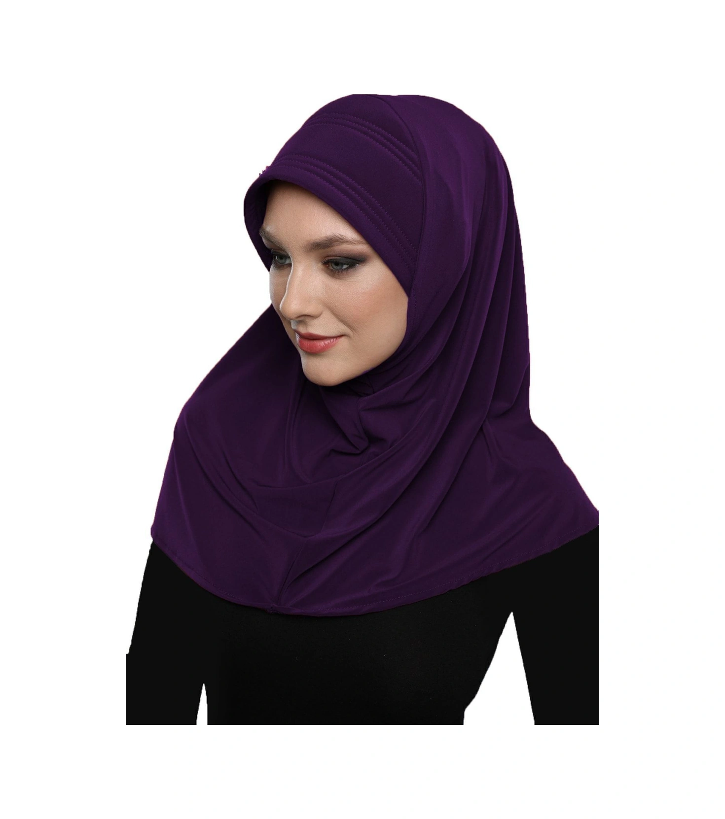 Takmatik Taşlı El Işi Boncuk Işlemeli Mor Hazır Türban Tesettür Bone Namaz Örtüsü Mor