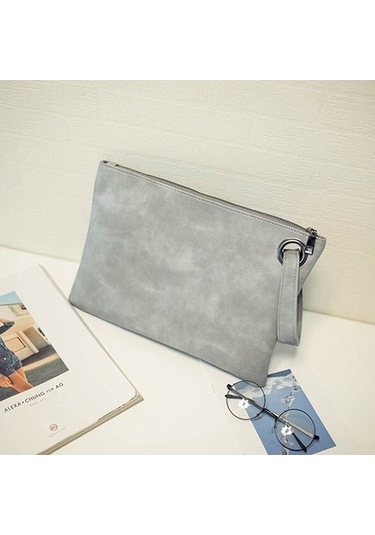 Wondernest Basit Retro Bayanlar Çanta Moda Büyük Kapasiteli Debriyaj Çanta Fermuar Zarf Çanta Açık Gri, Renk: Gri Açık Gri