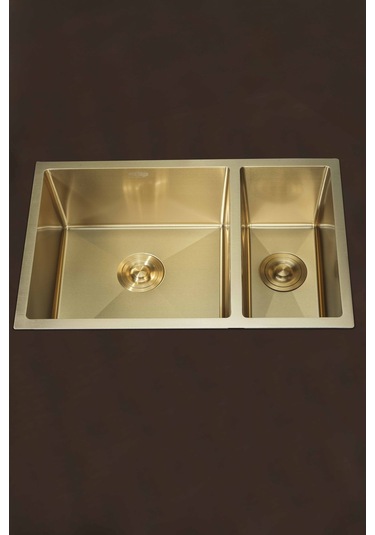 Uka Serisi %100 Krom 70x45 Paslanmaz Mutfak Eviyesi, Mutfak Lavabosu Sifon Dahil Gold