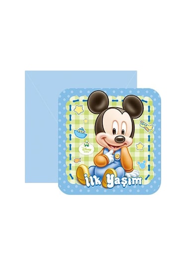 Mickey Mouse Temalı Ilk Yaşım Parti Davetiyesi 6 Adet
