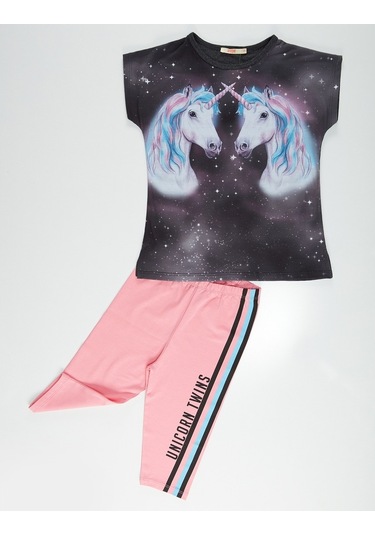 Denokids Mushi Twin Unicorn Kız Tunik Takım Çok Renkli
