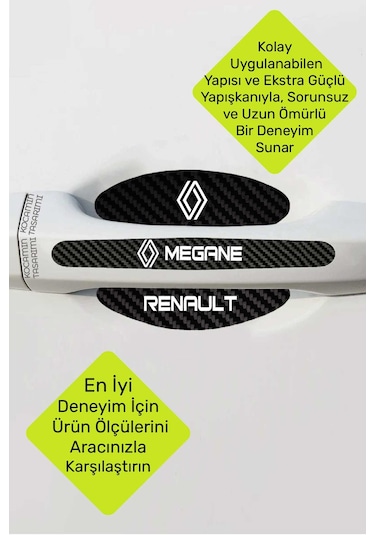 Renault Megane Kapı Kolu Koruma Seti Megane Modeline Özel Karbon Desenli 8 Parça Şık Folyo