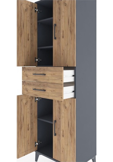 Hyperion Dolap 4 Raflı Tek Çekmeceli 4 Kapaklı 60x44x195 Antrasit-çam Antrasit