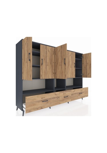 Hyperion Dolap 12 Raflı 3 Çekmeceli 5 Kapaklı 220x44x163 Antrasit Antrasit-çam