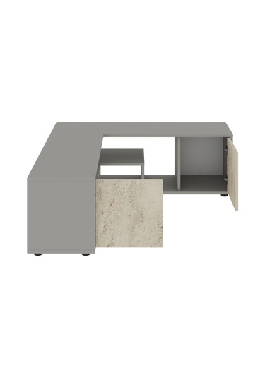 Roza Köşe – Çok Amaçlı, Kapaklı TV Sehpası Gri/Traverten