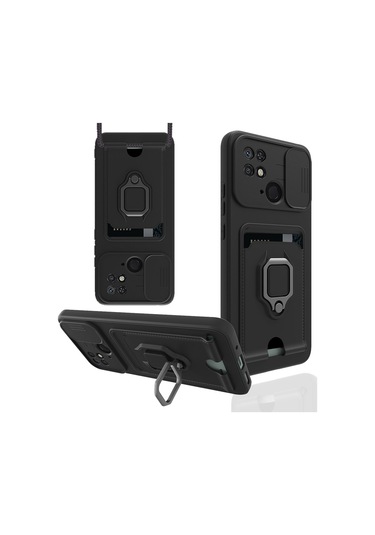 Xiaomi Poco C40 Kılıf Zuma Kamera Sürgülü Kartvizitli İpli Silikon Kılıf