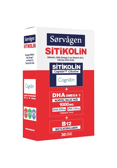 Sorvagen Smart Sitikolin DHA Omega 3 ve B12 Takviye Edici Gıda 30 Kapsül