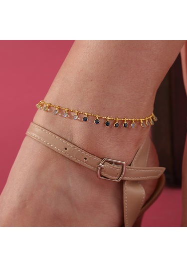 925 Ayar Gümüş Top Zincirli Mavi Renk Geçişli Hal Hal Gold