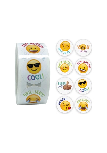 500 Çıkartma - Gülen Yüz / Emoji Motifi - Çizgi Film Çok Renkli