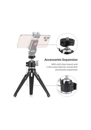 Reedark Alüminyum Masaüstü Tripod, 3 Seviye Yükseklik Ayarı, Kuleli Kafa, 1/4 Vida Ve Soğuk Ayaklık, 3kg Yük Taşıma Kapasitesi