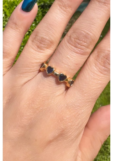 Lacivert Zirkontaşlı Kalp Yüzük - Gold