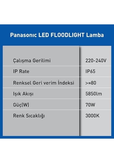 Panasonic Led Floodlight 70w 5850lm 3000k Kelvin-sarı Işık Çok Renkli