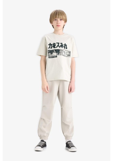 Defacto Erkek Çocuk Bisiklet Yaka Baskılı Kısa Kollu Tişört E0188a825hsgr477 Gri