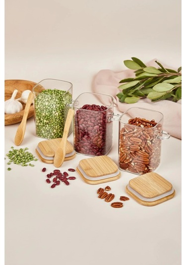 3 Lü Kaşıklı Cam Kavanoz Seti Baharatlık Saklama Kavanozu 550 Ml Çok Renkli