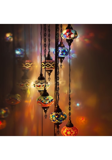 Dekoratif Mozaik Lambader 7li Köşe Lambası Renkli Desenli Osmanlı Lambası v4