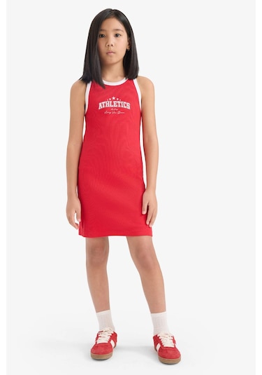 DeFacto Kız Çocuk Baskılı Fitilli Kaşkorse Kolsuz Yazlık Elbise B4491A825SMRD51