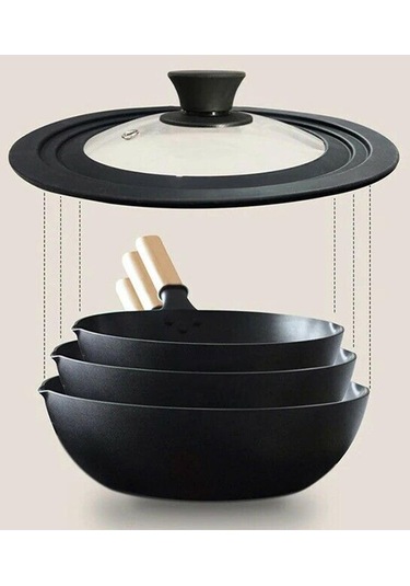 Homyl Tencere Tavalar Için Evrensel Silikon Cam Kapak Kapakları Siyah