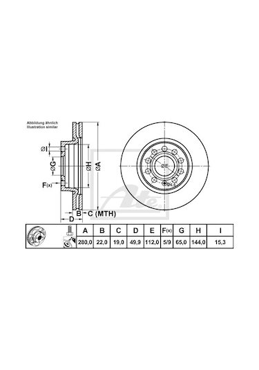 Vw Golf 5 Çizgili Ön Fren Diski 1.6 Fsı 280Mm 2004-2009 Ate