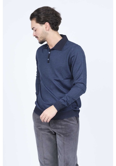 Ateş Triko Erkek Polo Yaka Yün Kazak 6091903 Indigo İndigo