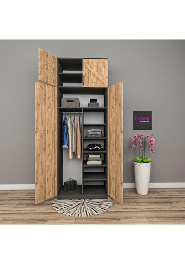 Geometri 2 Kapılı Gardrop Mdf Sis Gri