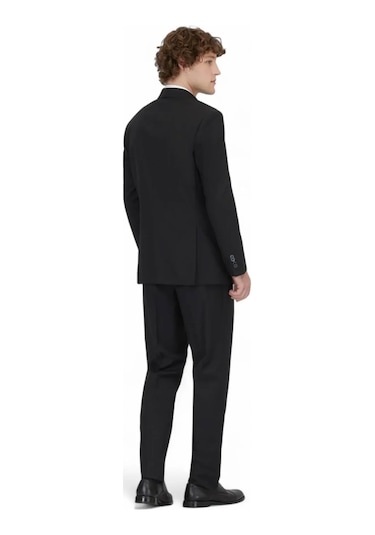 Siyah Desenli Modern Fit Yün Karışımlı Takım Elbise Siyah