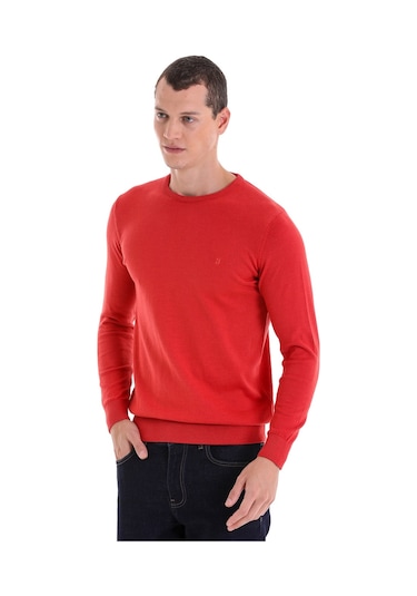 Hatemoğlu Erkek Regular Fit Düz Bisiklet Yaka Pamuklu Triko Kazak Kiremit