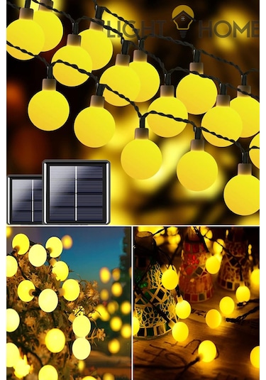 50 Led 7 Metre Sarı Opak Güneş Enerjili Led Işık Solar Bahçe Teras Balkon Ağaç Lambası Aydınlatması