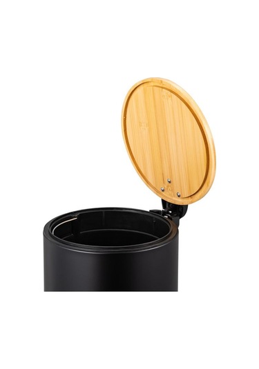 Bambu Kapaklı Pedallı Metal Çöp Kovası - 5 Lt. - Siyah Siyah
