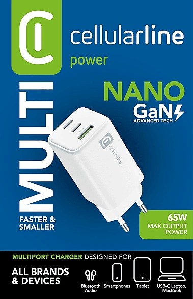 CELLULARLINE Multipower 65W Gan 3 Port Adaptörü