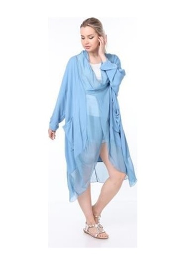 Italyan Ipek Detaylı Oversize Kaftan & Bluz-8711 İndigo Mavi İndigo