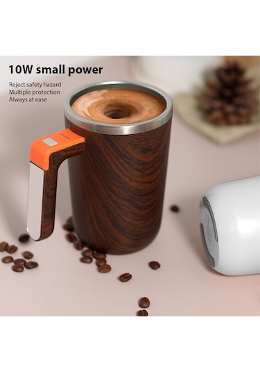 Vkemall 55 C Sabit Sıcaklık Li-ion Şarjlı 304 Çelik Magnetik Karıştırıcı Bardak - 300ml Ip65 Su Geçirmez Ofis/kahve/çikolata - Ut-52 Açık Ahşap Desenli Açık Ahşap