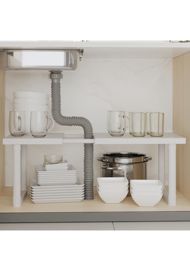Ayarlanabilir Dolap Lavabo Altı Düzenleyici Raf Beyaz