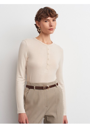 Dilvin 31544 Düğmeli Uzun Kollu Top-taş Taş