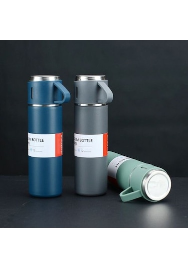 Paslanmaz Çelik Bardaklı Termos Seti 500 Ml Tdrtr Renkli