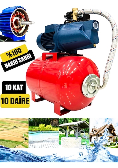 Germany Style İbeltech 50 Litre 2 Hp Bakır Sargı Jet Pompalı Elektrikli Hidrofor 10 Kat 10 Daireye Yeterli