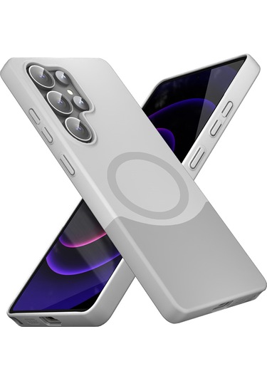 Mobilteam Galaxy Uyumlu S24 Ultra Kılıf M-safe Şarj Özellikli Mıknatıslı Duble Kapak - Gri Gri