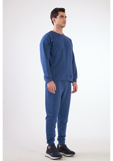 Dufy Açık Lacivert Bisiklet Yaka Regular Fit Erkek Sweatshirt Lacivert