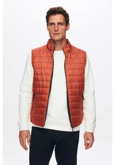 D's Damat Regular Fit Kiremit Dik Yaka Elyaf Dolgulu Mevsimlik Erkek Fermuarlı Yelek Mont 7HF07ORT42611