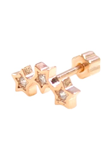 Üç Yıldız Gümüş Tragus Pıercıng - Rose Bakır Beyaz
